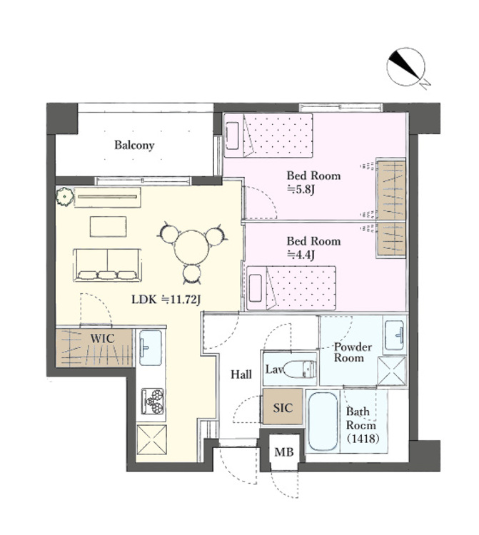 その他 2LDK、専有面積55.16m2、バルコニー面積6.18m2