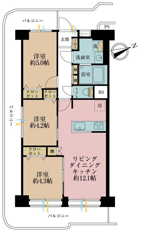 その他 3LDK、専有面積63.69m2、バルコニー面積27.01m2