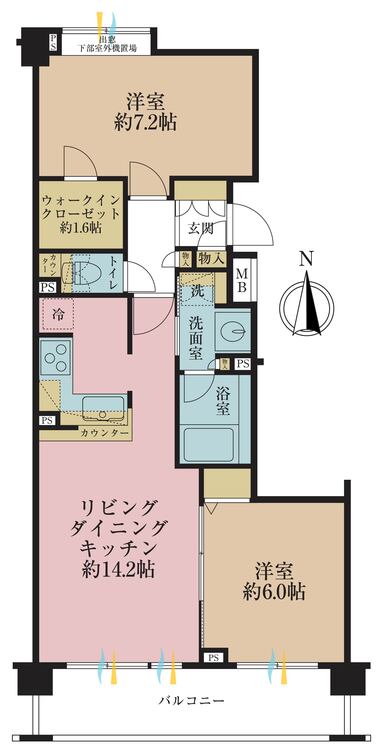 その他 2LDK、専有面積61.45?、バルコニー面積9.4? 