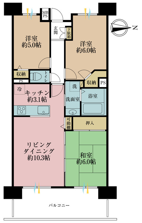 その他 3LDK、専有面積65.64m2、バルコニー面積10.8m2