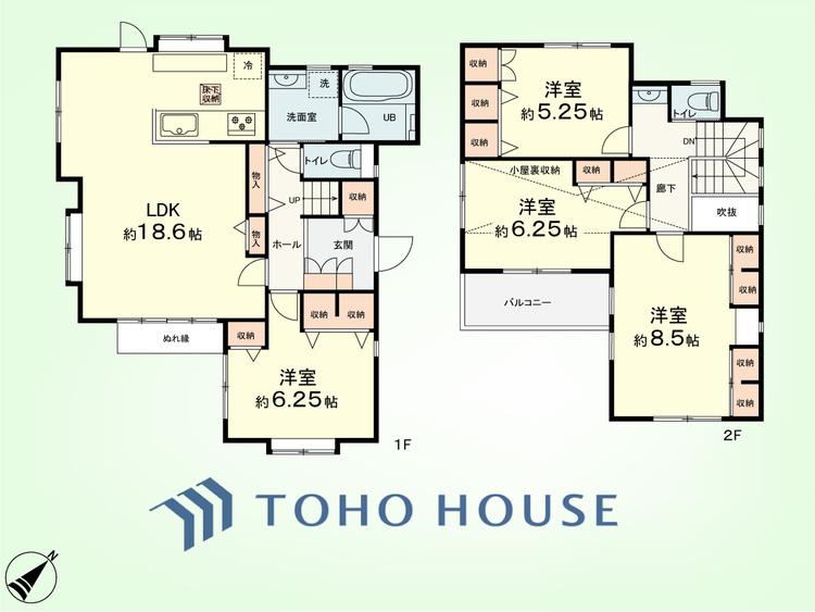 間取り 4LDK+小屋裏収納　土地面積151.59平米、建物面積108.26平米