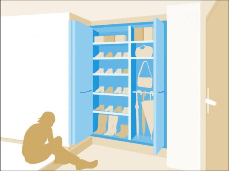 設備 シューズインクローゼット　玄関と隣接し、靴を履いたまま出入りできるSIC。靴はもちろん、散乱しがちな傘、お子様の外での遊具やベビーカーなどをスッキリと収納。お客様をお迎えする玄関をいつもキレイな状態にキープ。