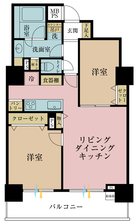 間取り １ＳＬＤＫ、専有面積５７．０７平米、バルコニー面積９．９９平米