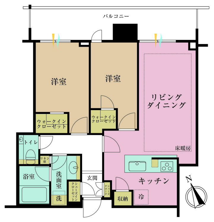 その他 2LDK、専有面積65.22m2、バルコニー面積14.43m2