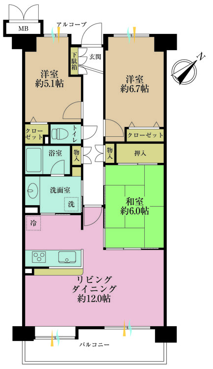その他 3LDK、専有面積73.24m2、バルコニー面積9m2