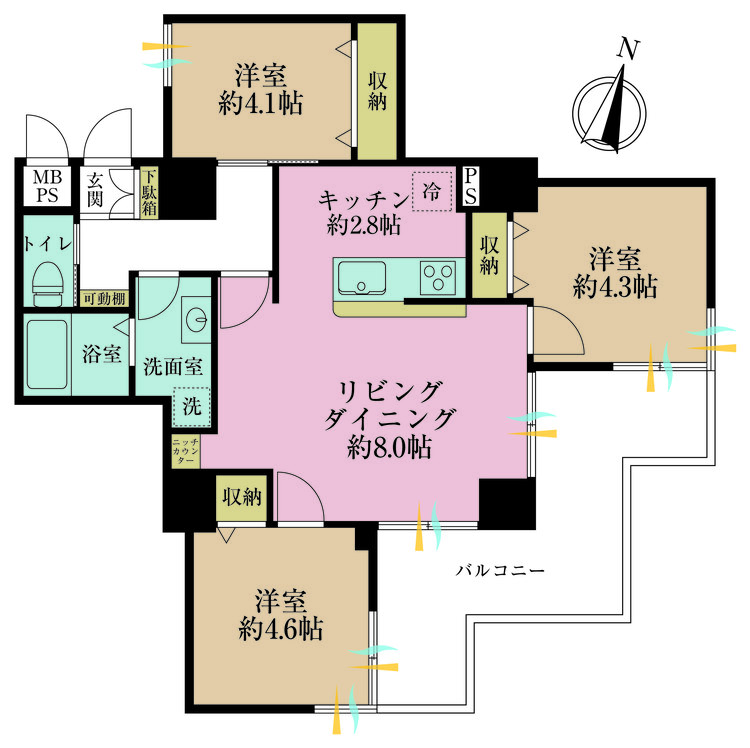 その他 3LDK、専有面積67.13m2、バルコニー面積13.95m2