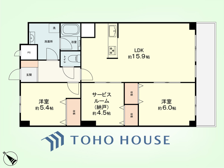 間取り 2SLDK　専有面積69.02平米、バルコニー面積7.8平米