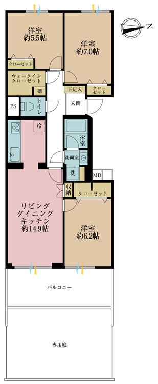 その他 3LDK、専有面積81.74m2、バルコニー面積8.85m2