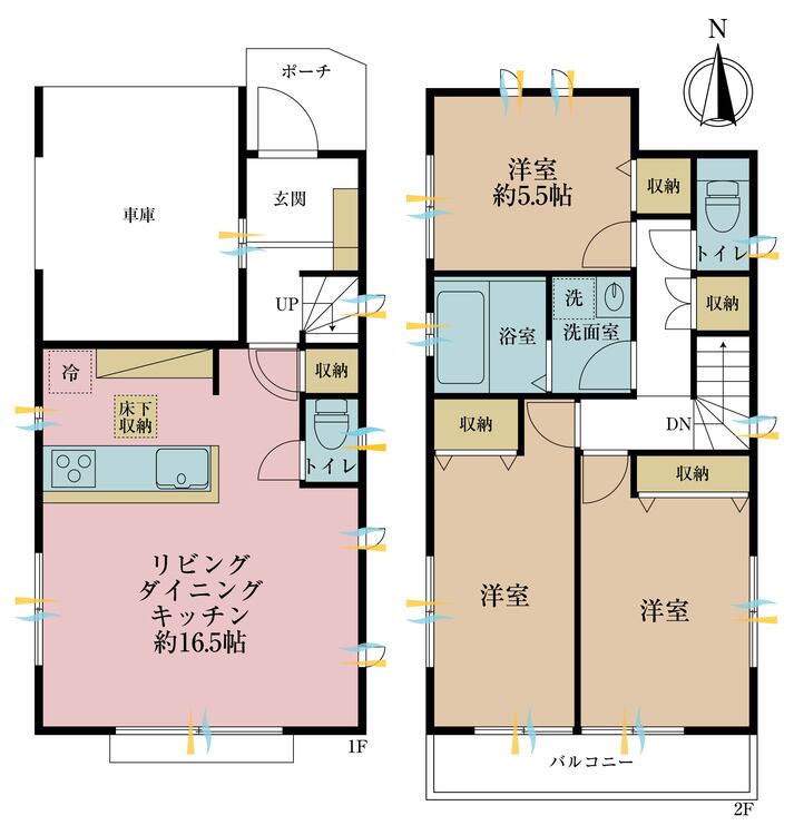 間取り 4280万円、3LDK、土地面積80.5m2、建物面積91.2m2