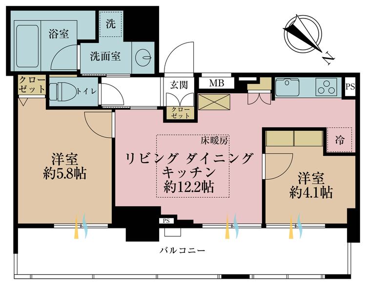 その他 2LDK、専有面積50.24m2、バルコニー面積14.4m2