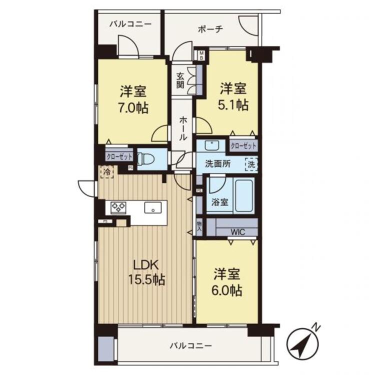 間取り 【間取り図】南向きで陽当たり、通風良好です。