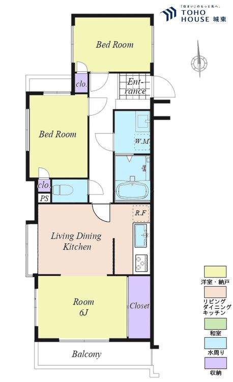 間取り ３ＬＤＫ、専有面積５０．４６平米、バルコニー面積３．９５平米