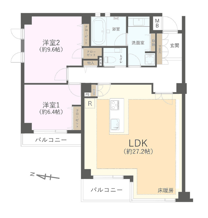 その他 2LDK、専有面積100.99m2、バルコニー面積9.09m2