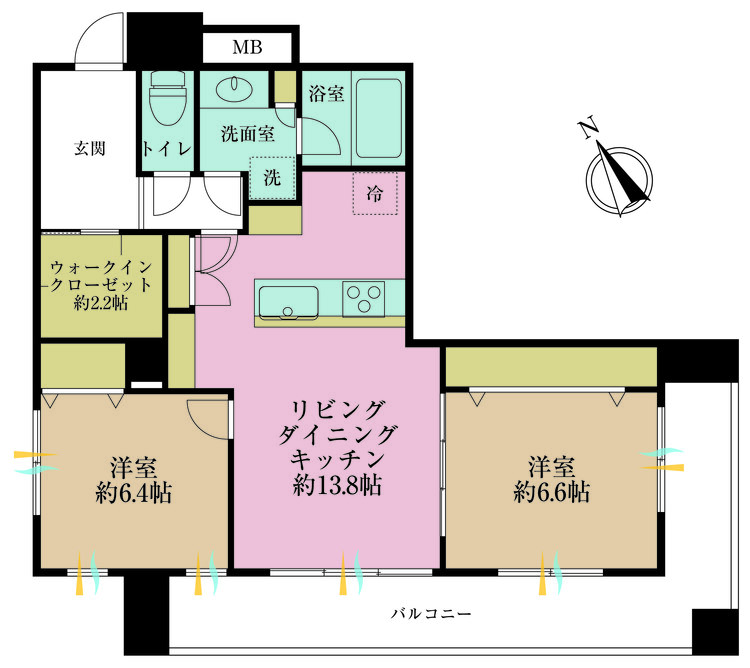 その他 2LDK、専有面積66.92m2、バルコニー面積14.8m2