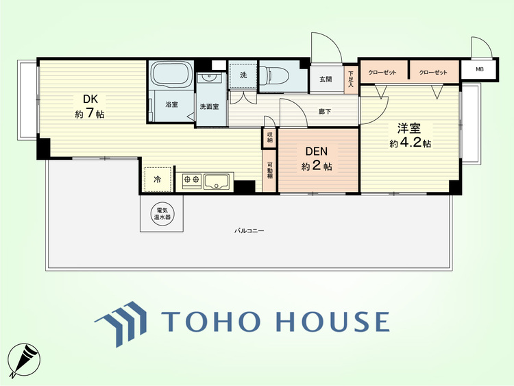 間取り 1SDK　専有面積37.62平米、バルコニー面積18.80平米