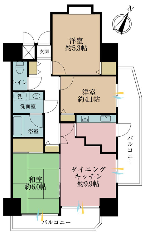 その他 3DK、専有面積59.95m2、バルコニー面積14.26m2