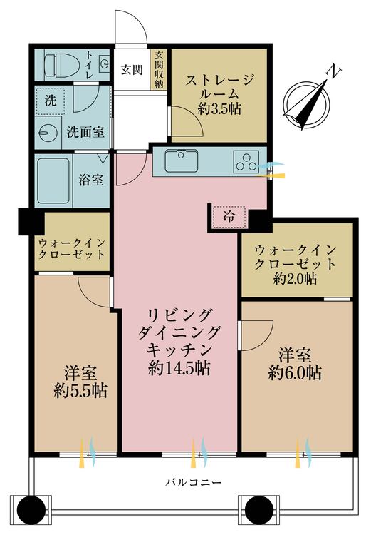 その他 2LDK+S（納戸）、専有面積69.86m2、バルコニー面積11.38m2