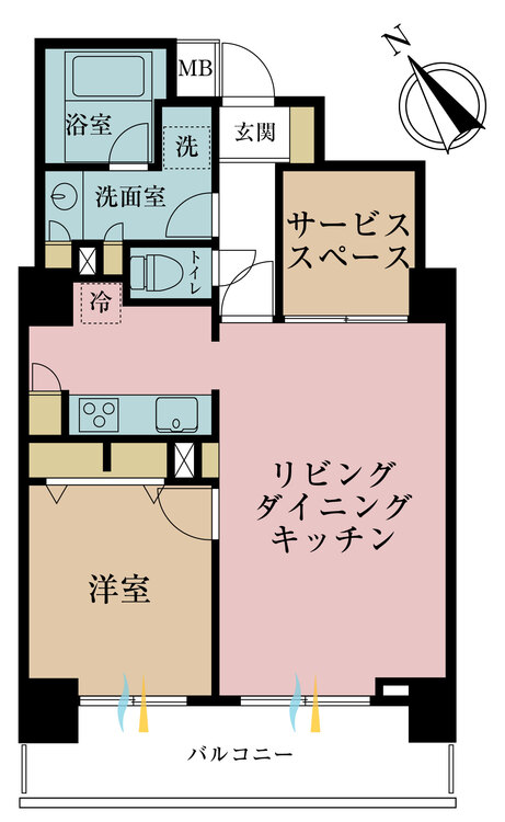 間取り 1LDK+S（納戸）、専有面積57.07m2、バルコニー面積9.99m2