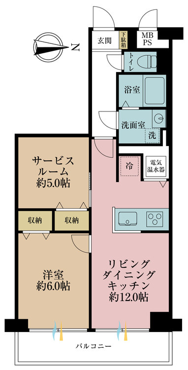 間取り 1LDK+S（納戸）、専有面積51.55m2、バルコニー面積6.72m2