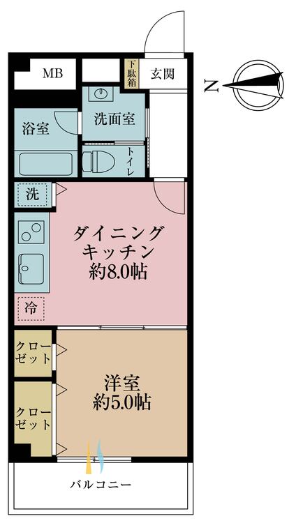 間取り 1DK、専有面積34.67m2