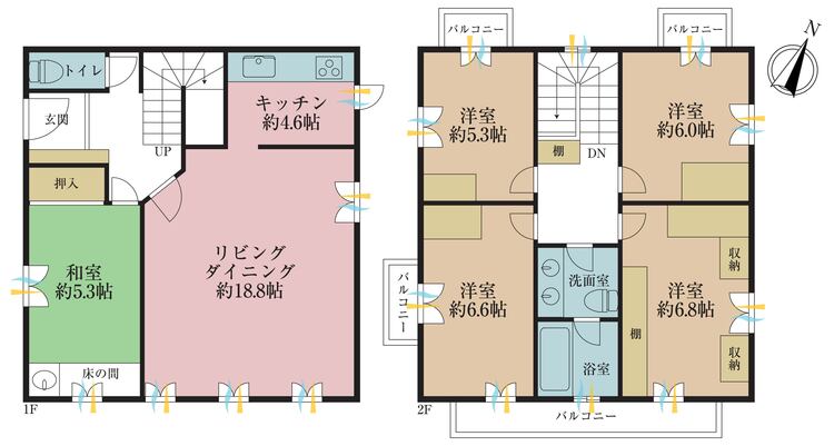 間取り 5LDK、土地面積169.54m2、建物面積135.52m2