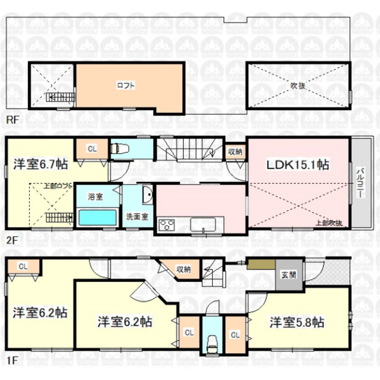 間取り 吹抜け+ロフトありの４LDK