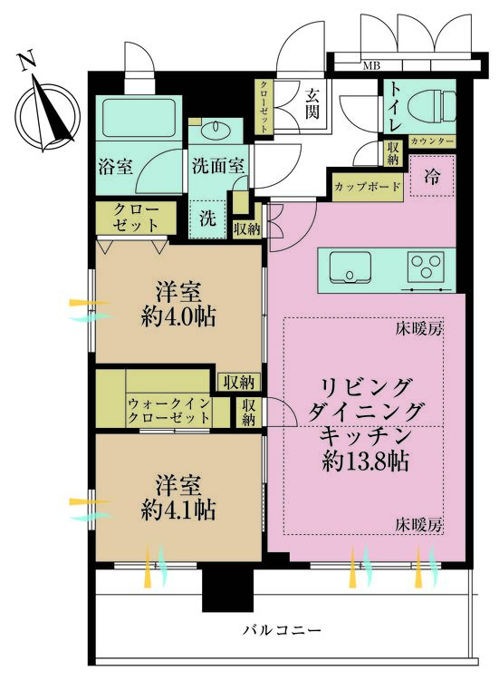 その他 2LDK、専有面積52.29m2、バルコニー面積9.45m2