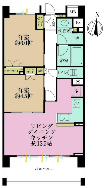 その他 2LDK、専有面積56.31m2、バルコニー面積9.9m2