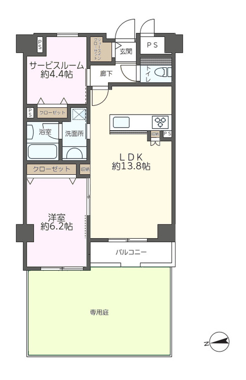 その他 1LDK+S（納戸）、専有面積56.21m2、バルコニー面積3.62m2