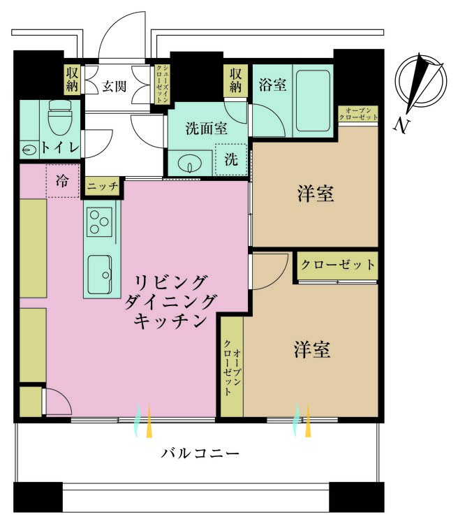 その他 2LDK、専有面積53.1m2、バルコニー面積9.36m2