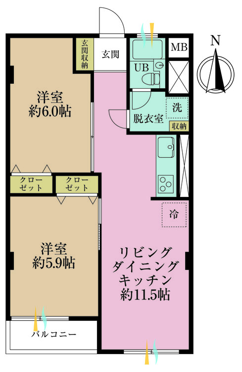 その他 2LDK、専有面積48.06m2、バルコニー面積2.43m2