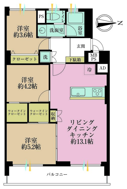 その他 3LDK、専有面積60.92m2、バルコニー面積6.4m2