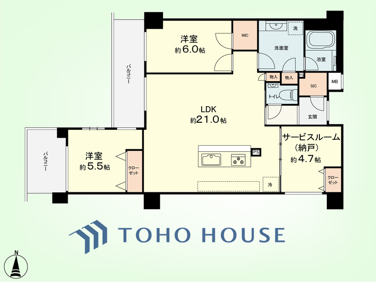 間取り 2SLDK　専有面積81.9平米、バルコニー面積13.2平米