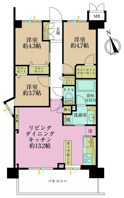 その他 3LDK、専有面積59.49m2、バルコニー面積9.63m2