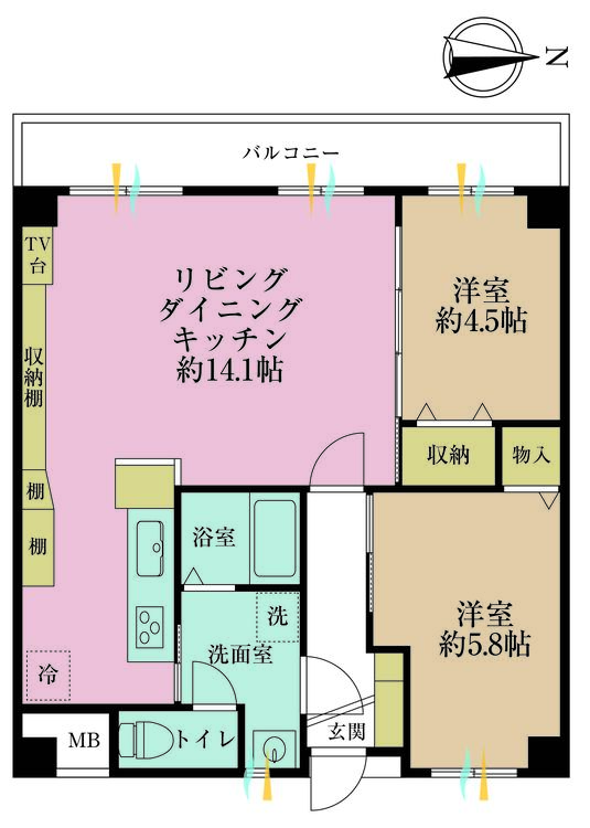その他 2LDK、専有面積56.28m2、バルコニー面積10.65m2
