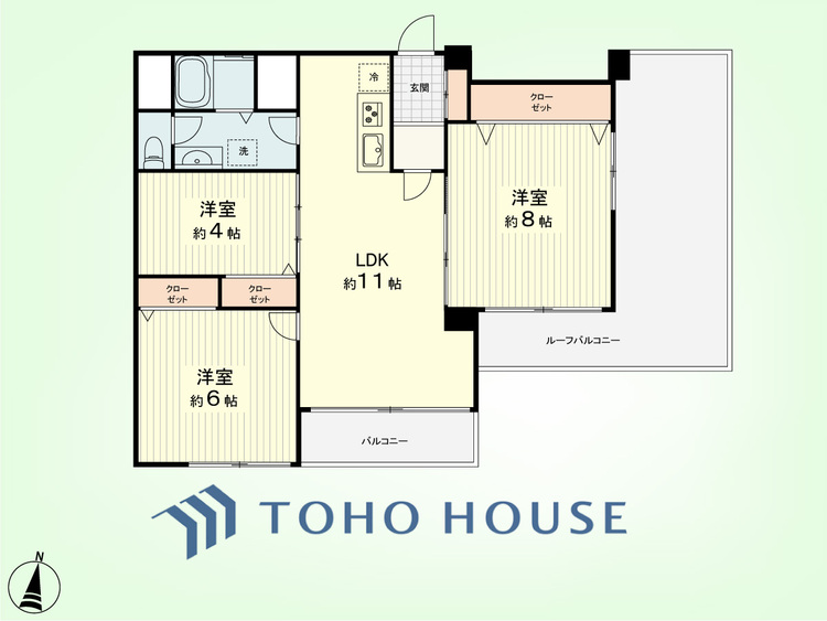 間取り 3LDK　専有面積70.29平米、バルコニー面積12.42平米