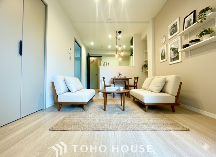 内装 【LIVING】◆煌びやか◆愛おしい家族との団欒の時間をより一層幸せなものに感じさせる煌びやかなLDK。輝かしい毎日が待っています。※配置してある家具や小物はCGによるイメージ画像です。