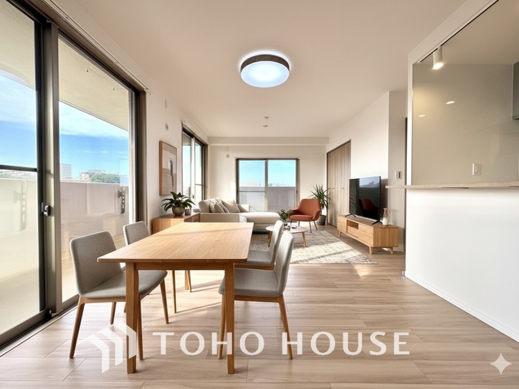 内装 【LIVING】◆煌びやか◆愛おしい家族との団欒の時間をより一層幸せなものに感じさせる煌びやかなLDK。輝かしい毎日が待っています。※この画像の家具の配置には、CGによる加工を施しております。