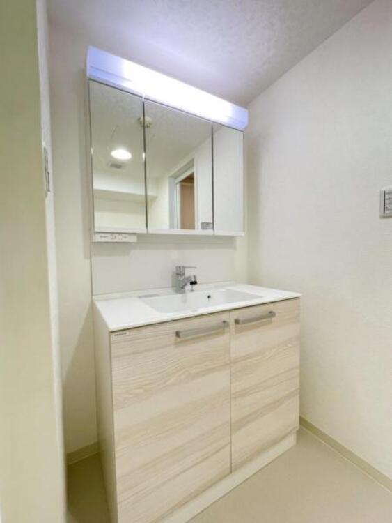 洗面 鏡面裏が収納となっており小物もすっきりと収納できる洗面台 