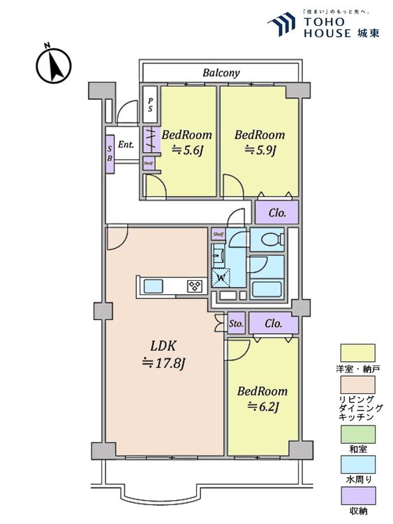 間取り ３ＬＤＫ、専有面積７８．４４平米、バルコニー面積１０．１平米
