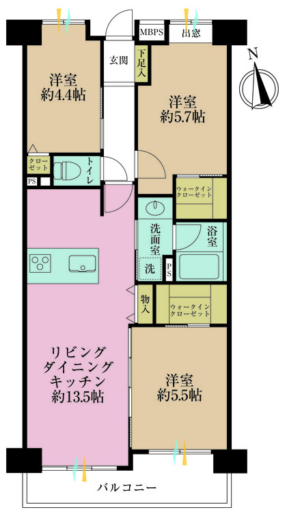 その他 3LDK、専有面積64.11m2、バルコニー面積7.9m2