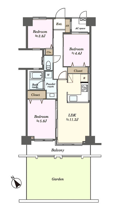 その他 3LDK、専有面積57.48m2、バルコニー面積6.73m2