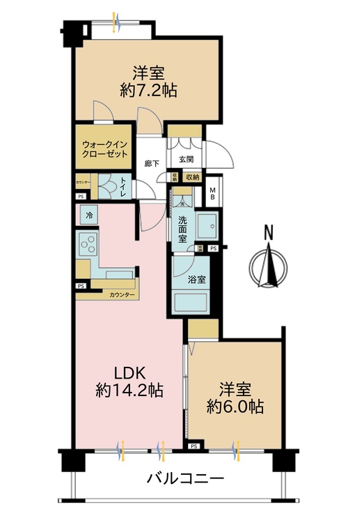 その他 2LDK、専有面積61.45m2、バルコニー面積9.4m2