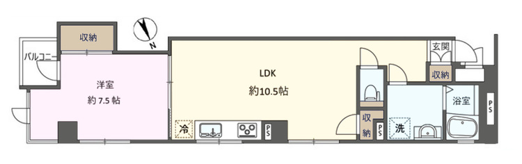 その他 1LDK、専有面積47.24m2、バルコニー面積2.14m2