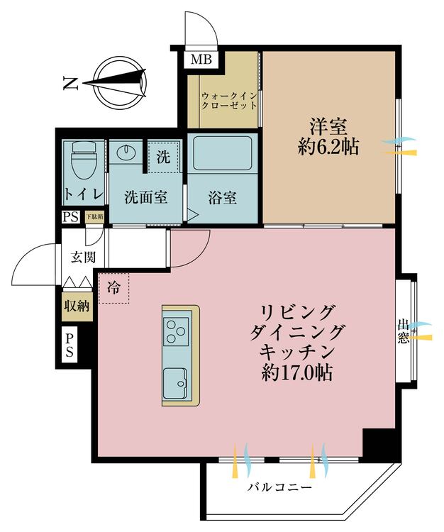 その他 1LDK、専有面積51.55?、バルコニー面積4.08? 