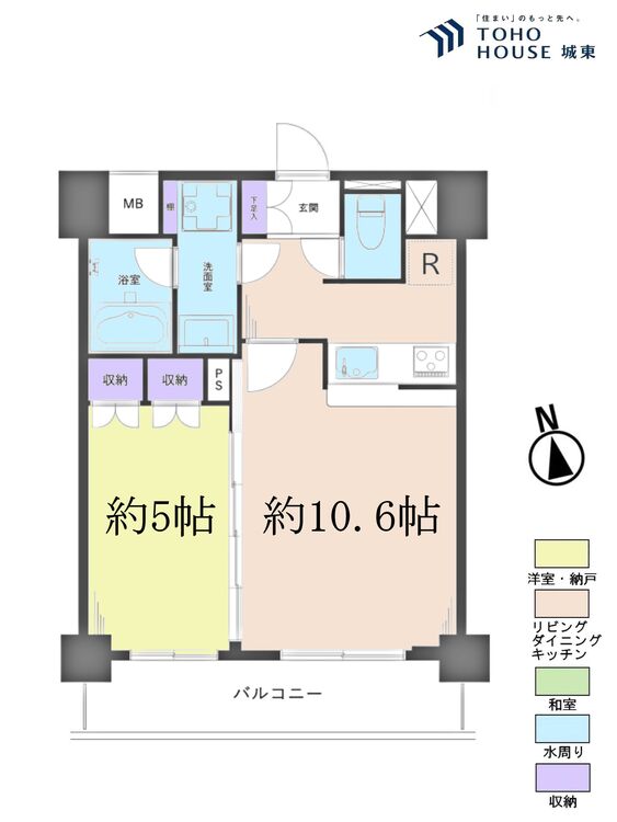 間取り １ＬＤＫ、専有面積４０．８１平米、バルコニー面積７．２６平米