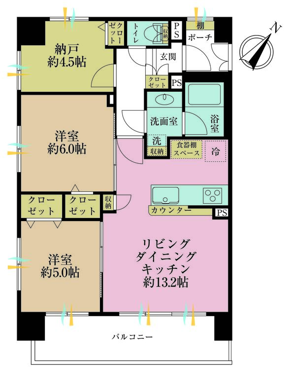その他 2LDK+S（納戸）、専有面積61.85m2、バルコニー面積10.08m2