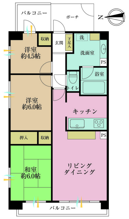 その他 3LDK、専有面積63.58m2、バルコニー面積11.87m2