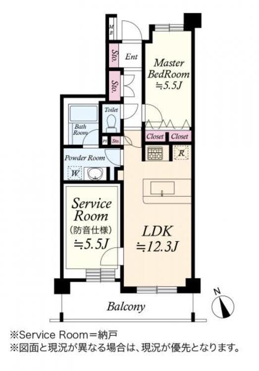 間取り 間取図　１ＬＤＫ＋Ｓ（防音仕様の納戸）