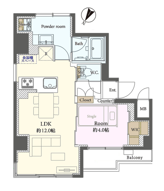 その他 1LDK、専有面積40.66m2、バルコニー面積3.19m2